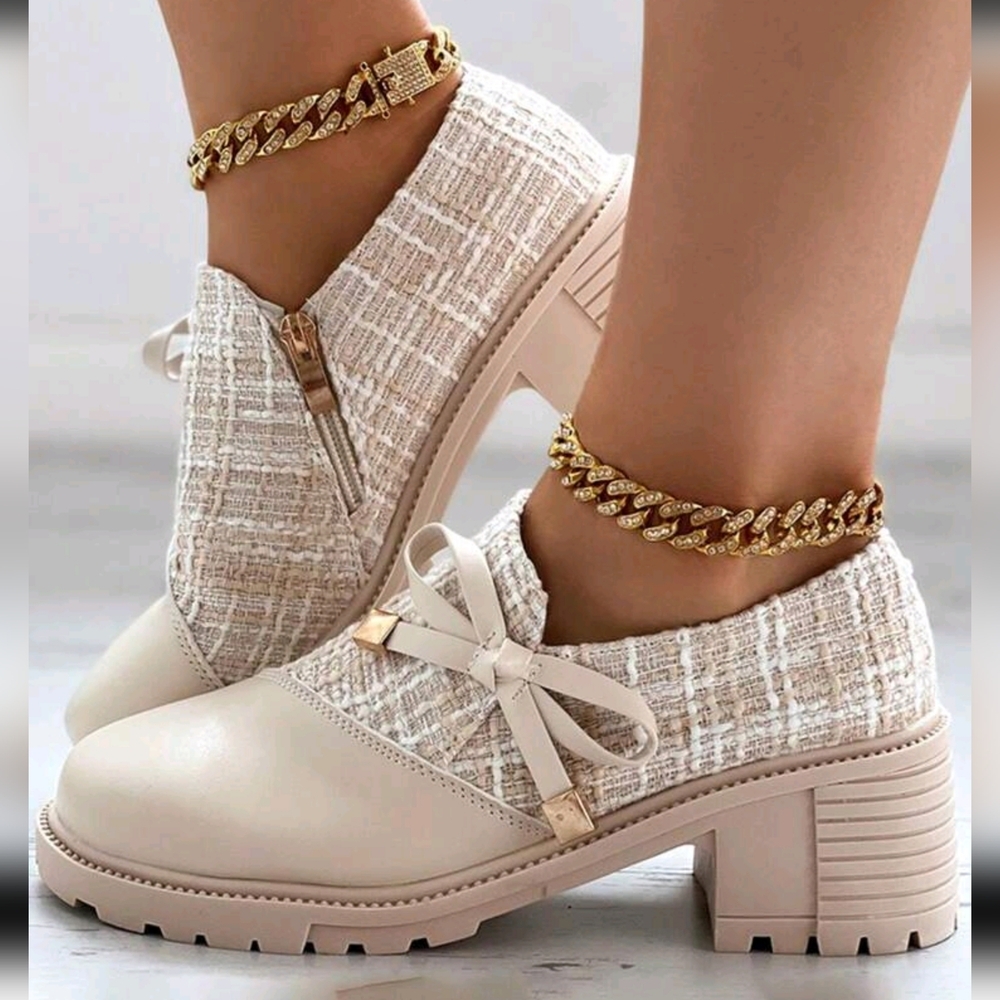 New Arrival Women's High Heel Formal Shoes, Thick Plaid And Patchwork De… - Picture 5 of 6